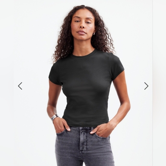 Madewell Black Regenerative Fitted Soft Cotton Short Sleeve Ribbed Crewneck Tee - Picture 8 of 9